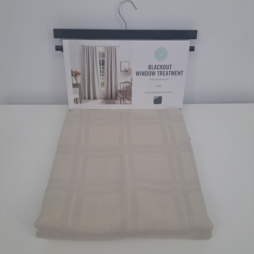 Martha Stewart Blackout Window Panels 50 x 84 Bedford Woven Plaid Back Tab Tan